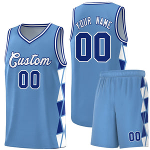 Custom Light Blue Royal-White Side Two-Color Triangle Splicing Sports Uniform Basketball Jersey