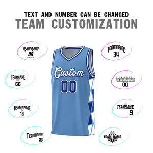 Custom Light Blue Royal-White Side Two-Color Triangle Splicing Sports Uniform Basketball Jersey