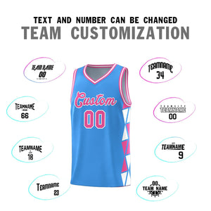 Custom Powder Blue Pink-White Side Two-Color Triangle Splicing Sports Uniform Basketball Jersey