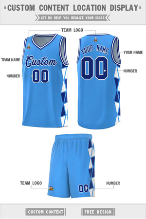 Custom Powder Blue Royal-White Side Two-Color Triangle Splicing Sports Uniform Basketball Jersey