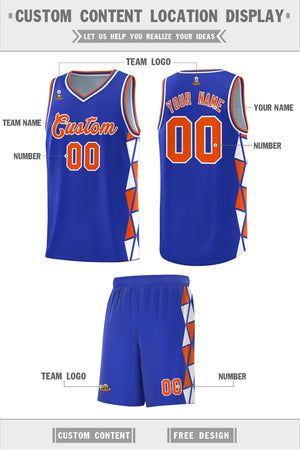 Custom Royal Orange-White Side Two-Color Triangle Splicing Sports Uniform Basketball Jersey