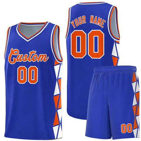Custom Royal Orange-White Side Two-Color Triangle Splicing Sports Uniform Basketball Jersey