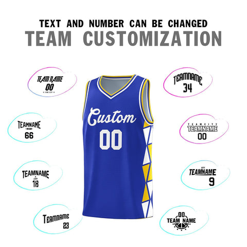 Custom Royal Gold-White Side Two-Color Triangle Splicing Sports Uniform Basketball Jersey