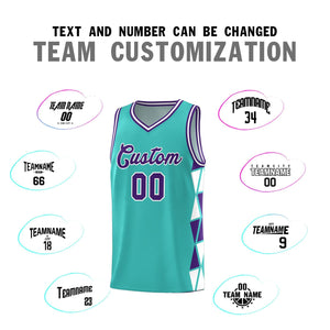 Custom Aqua Purple-White Side Two-Color Triangle Splicing Sports Uniform Basketball Jersey