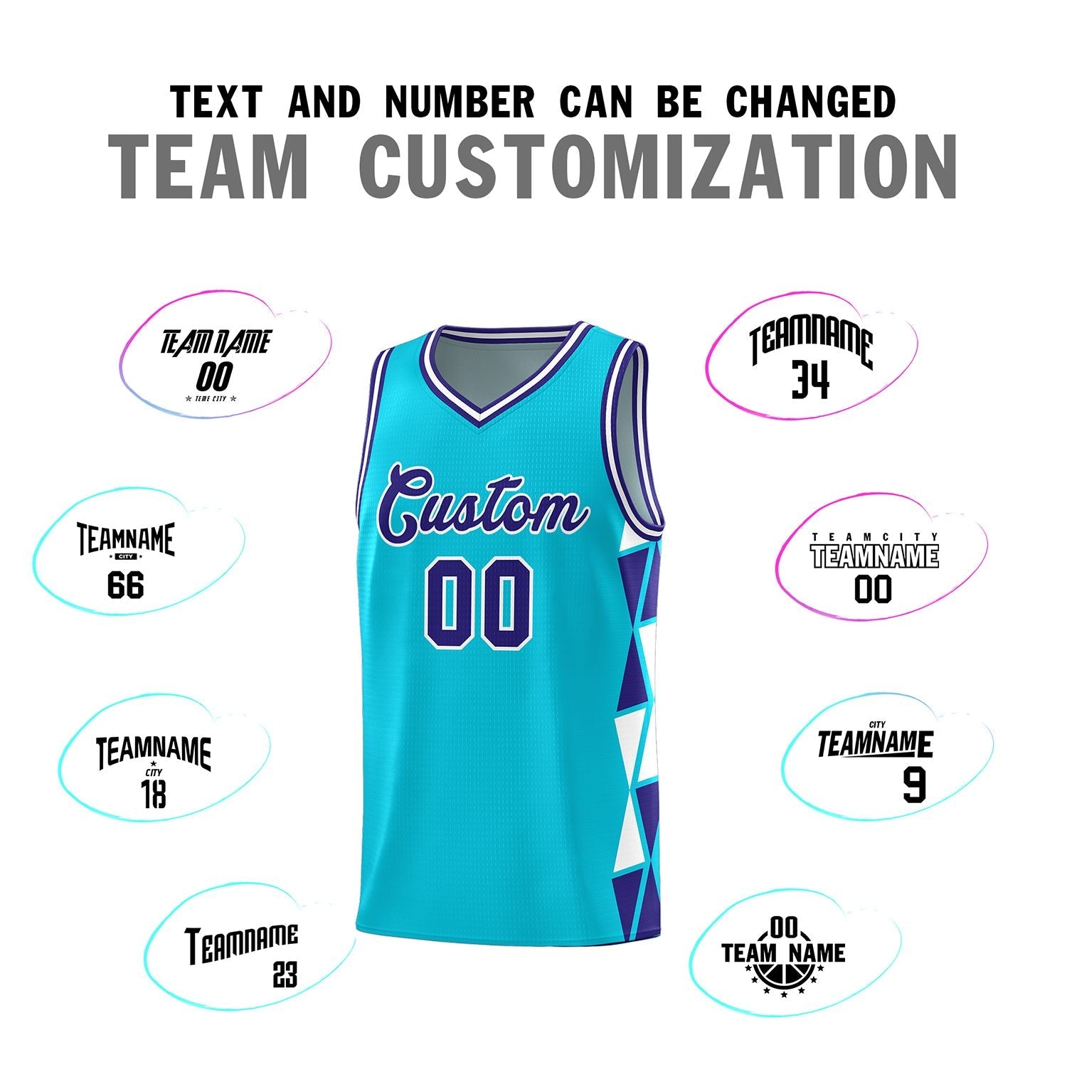 Custom Sky Blue Violet-White Side Two-Color Triangle Splicing Sports Uniform Basketball Jersey