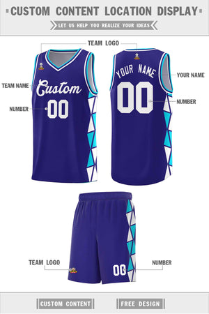 Custom Violet Sky Blue-White Side Two-Color Triangle Splicing Sports Uniform Basketball Jersey