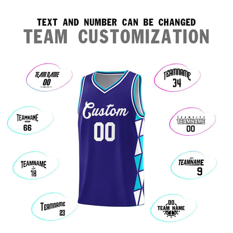 Custom Violet Sky Blue-White Side Two-Color Triangle Splicing Sports Uniform Basketball Jersey