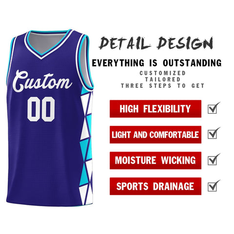 Custom Violet Sky Blue-White Side Two-Color Triangle Splicing Sports Uniform Basketball Jersey