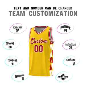 Custom Gold Red-White Side Two-Color Triangle Splicing Sports Uniform Basketball Jersey