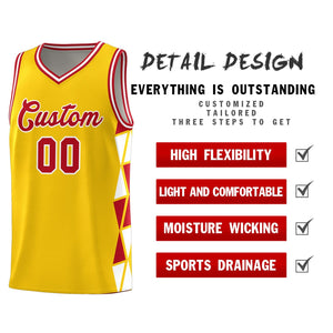 Custom Gold Red-White Side Two-Color Triangle Splicing Sports Uniform Basketball Jersey