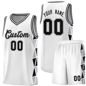 Custom White Black-Gray Side Two-Color Triangle Splicing Sports Uniform Basketball Jersey