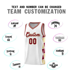 Custom White Crimson-Khaki Side Two-Color Triangle Splicing Sports Uniform Basketball Jersey