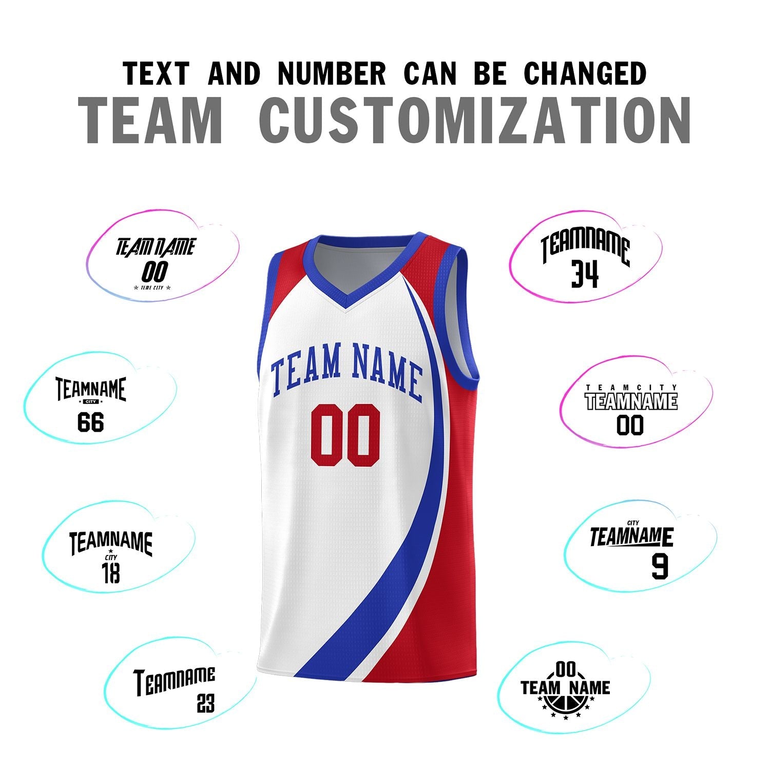 Custom White Royal-Red Color Block Sports Uniform Basketball Jersey