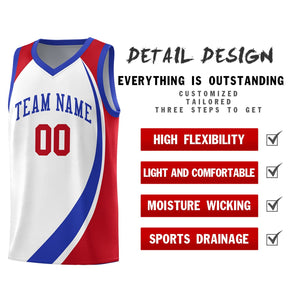 Custom White Royal-Red Color Block Sports Uniform Basketball Jersey