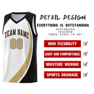 Custom White Old Gold-Black Color Block Sports Uniform Basketball Jersey