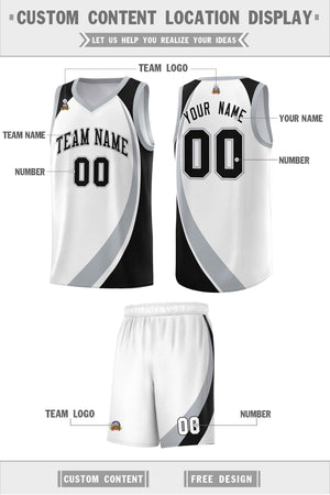 Custom White Gray-Black Color Block Sports Uniform Basketball Jersey