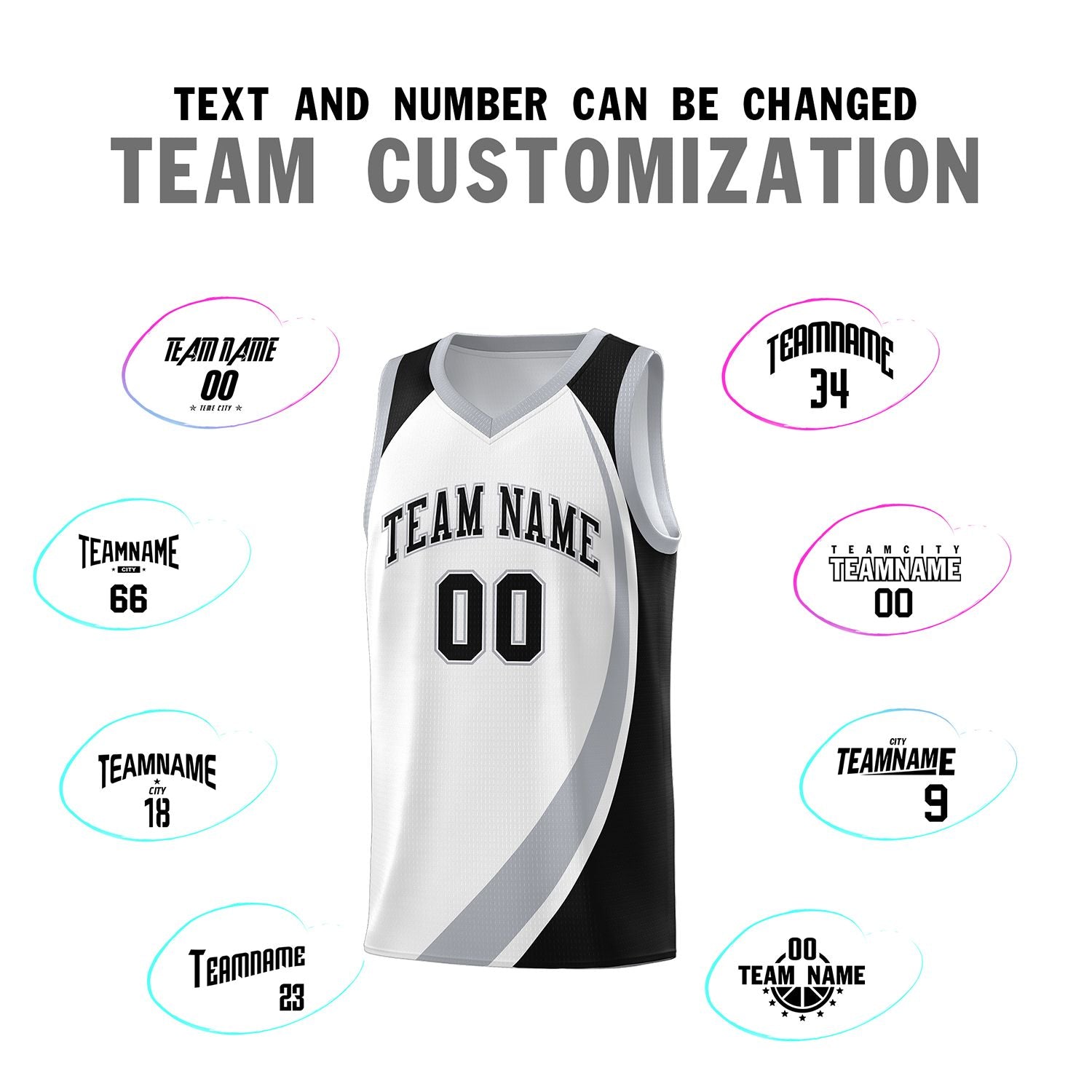 Custom White Gray-Black Color Block Sports Uniform Basketball Jersey