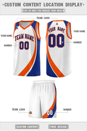 Custom White Orange-Royal Color Block Sports Uniform Basketball Jersey