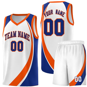 Custom White Orange-Royal Color Block Sports Uniform Basketball Jersey