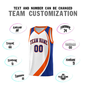 Custom White Orange-Royal Color Block Sports Uniform Basketball Jersey