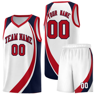 Custom White Red-Navy Color Block Sports Uniform Basketball Jersey