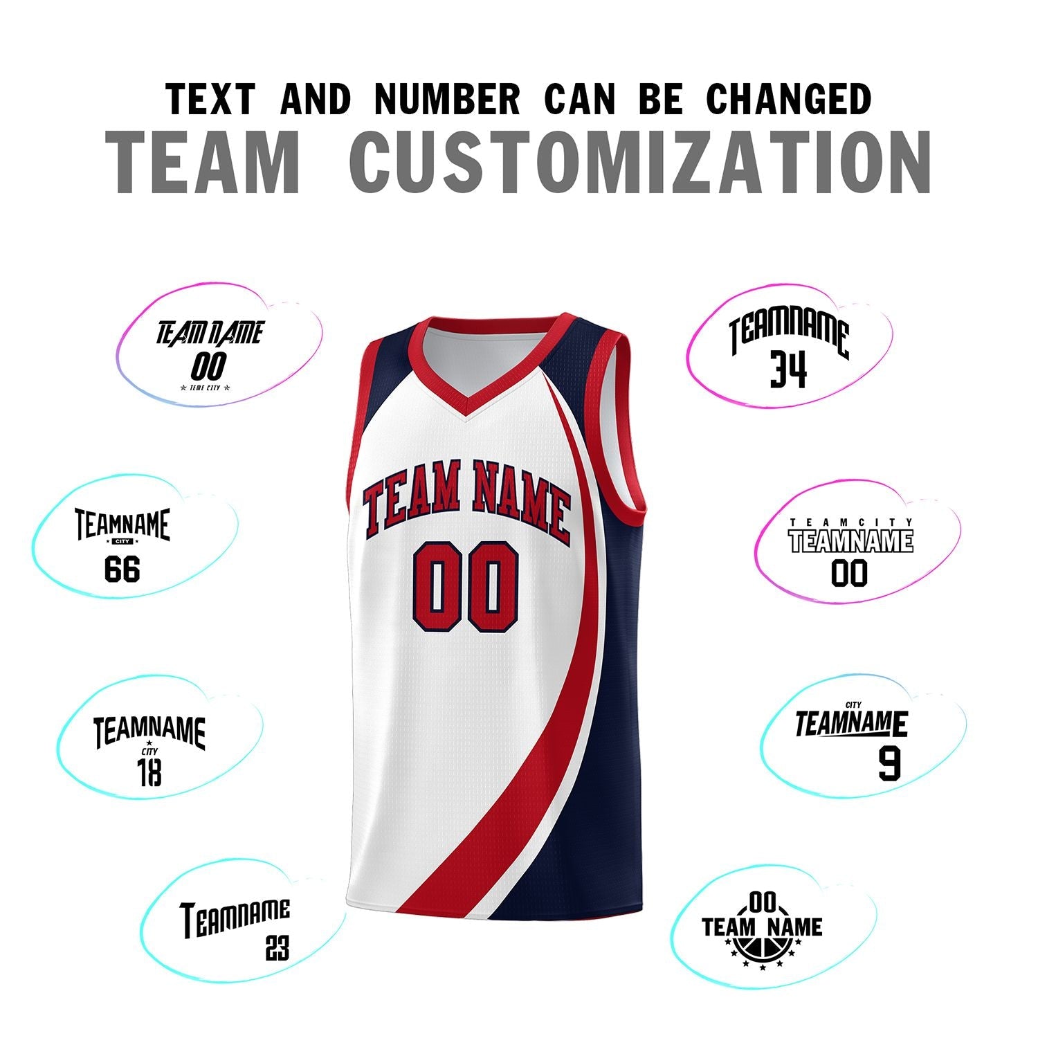 Custom White Red-Navy Color Block Sports Uniform Basketball Jersey