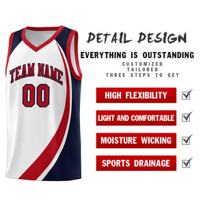 Custom White Red-Navy Color Block Sports Uniform Basketball Jersey