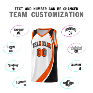 Custom White Orange-Black Color Block Sports Uniform Basketball Jersey