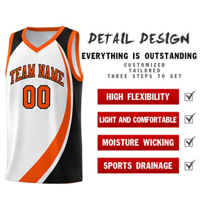 Custom White Orange-Black Color Block Sports Uniform Basketball Jersey