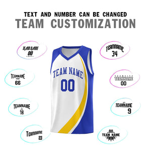 Custom White Gold-Royal Color Block Sports Uniform Basketball Jersey