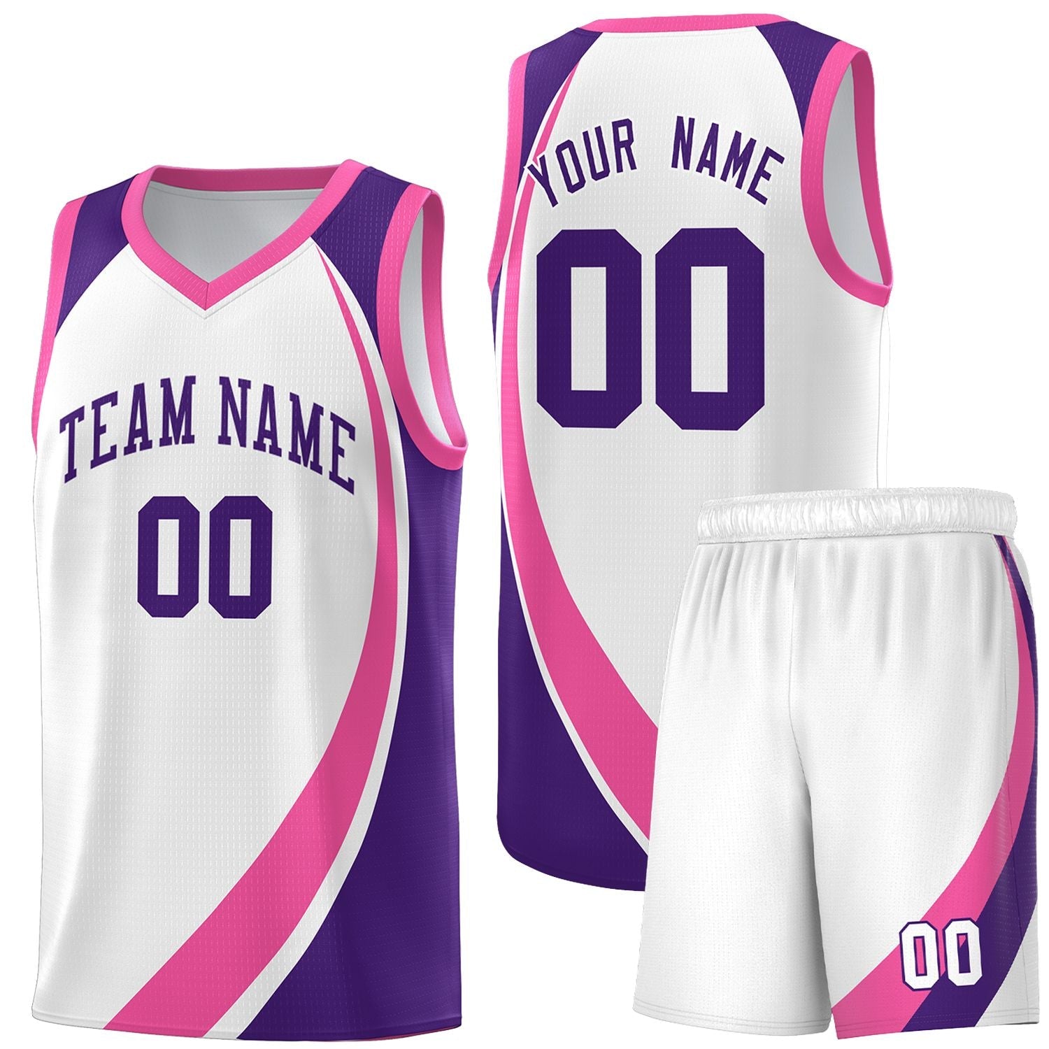 Custom White Pink-Purple Color Block Sports Uniform Basketball Jersey