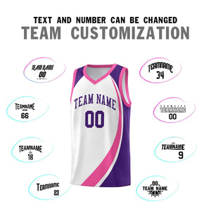 Custom White Pink-Purple Color Block Sports Uniform Basketball Jersey