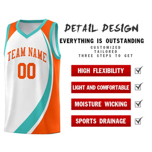 Custom White Aqua-Orange Color Block Sports Uniform Basketball Jersey