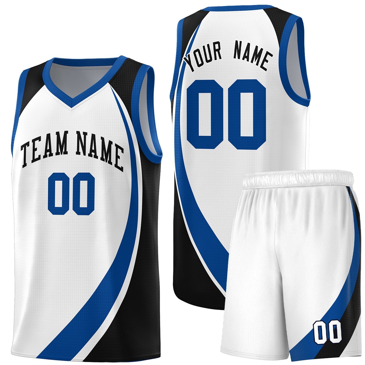 Custom White Royal-Navy Color Block Sports Uniform Basketball Jersey