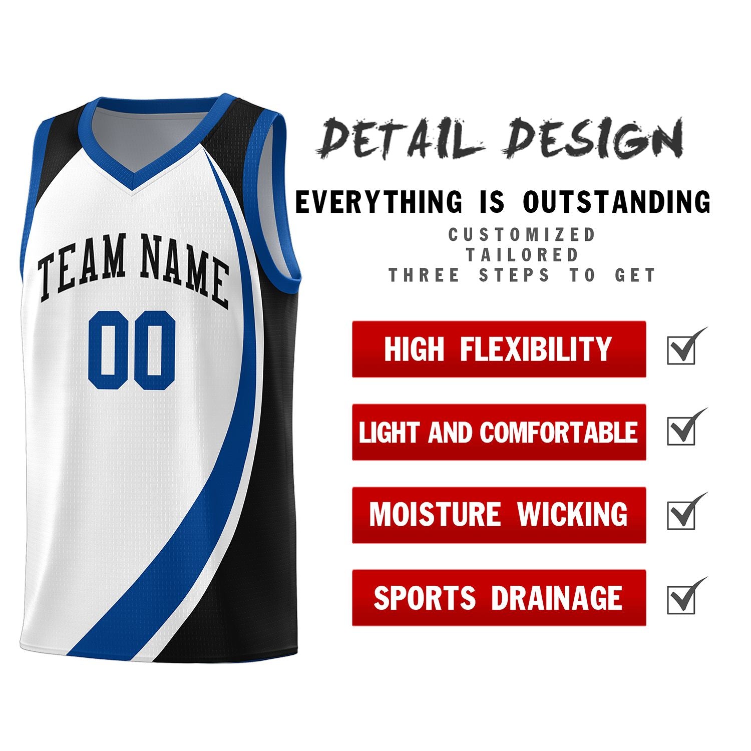 Custom White Royal-Navy Color Block Sports Uniform Basketball Jersey