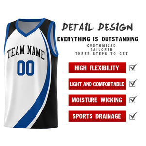 Custom White Royal-Navy Color Block Sports Uniform Basketball Jersey