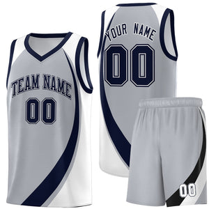 Custom Gray Navy-White Color Block Sports Uniform Basketball Jersey