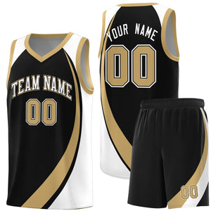 Custom Black Old Gold-White Color Block Sports Uniform Basketball Jersey