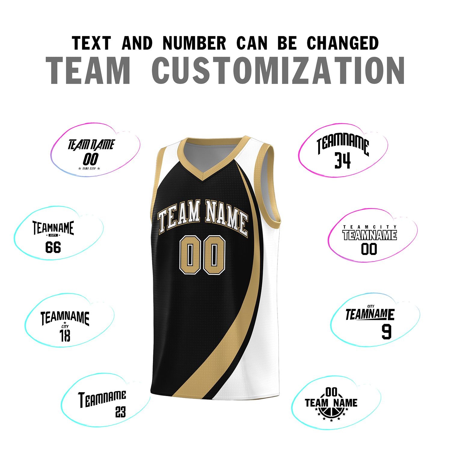 Custom Black Old Gold-White Color Block Sports Uniform Basketball Jersey