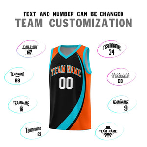 Custom Black Sky Blue-Orange Color Block Sports Uniform Basketball Jersey