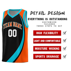 Custom Black Sky Blue-Orange Color Block Sports Uniform Basketball Jersey