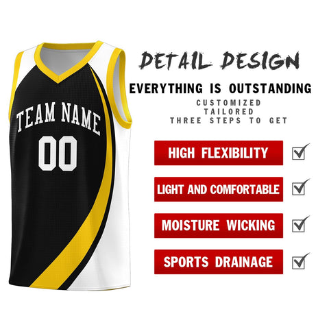 Custom Black Gold-White Color Block Sports Uniform Basketball Jersey