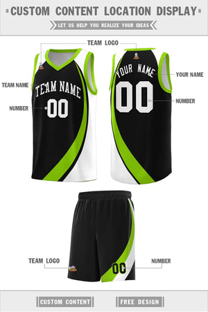 Custom Black Neon Green-White Color Block Sports Uniform Basketball Jersey