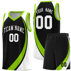 Custom Black Neon Green-White Color Block Sports Uniform Basketball Jersey