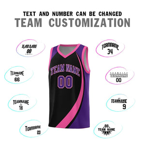 Custom Black Pink-Purple Color Block Sports Uniform Basketball Jersey