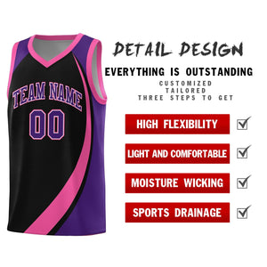 Custom Black Pink-Purple Color Block Sports Uniform Basketball Jersey