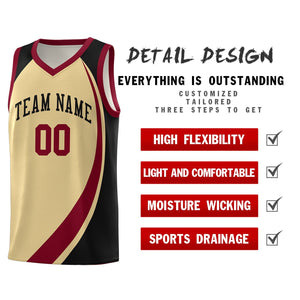 Custom Khaki Crimson-Black Color Block Sports Uniform Basketball Jersey