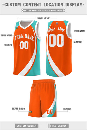 Custom Orange White-Aqua Color Block Sports Uniform Basketball Jersey