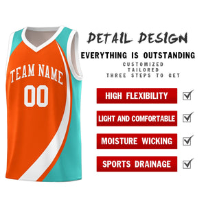 Custom Orange White-Aqua Color Block Sports Uniform Basketball Jersey