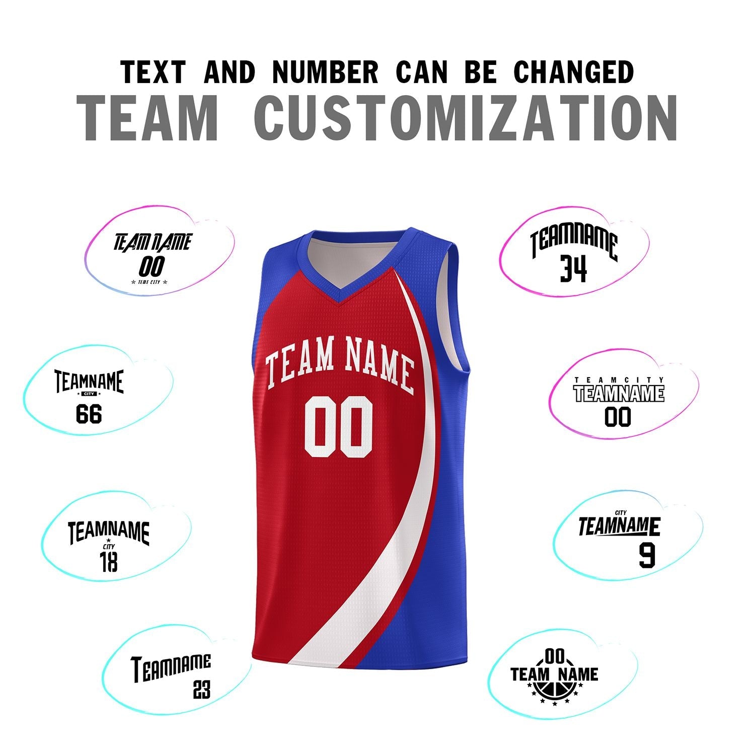 Custom Red White-Royal Color Block Sports Uniform Basketball Jersey